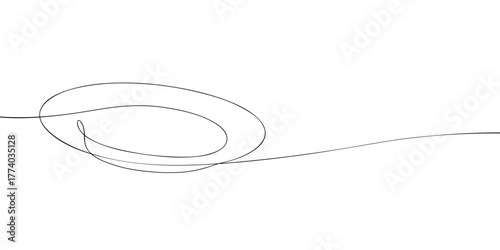 One line drawing of a plate. Minimal continuous line illustration for kitchen, restaurant, and tableware design.