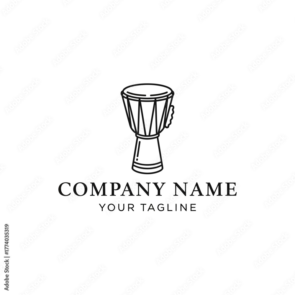 Fototapeta premium A minimalist black and white line art logo featuring a djembe drum with the text 