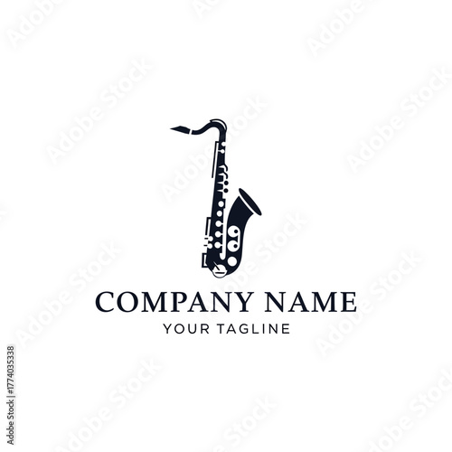 Black saxophone silhouette logo with company name and tagline on a white background.