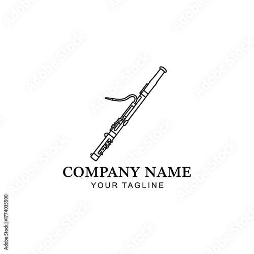 Minimalist line art logo design featuring a bassoon woodwind instrument with placeholder text for a company name.