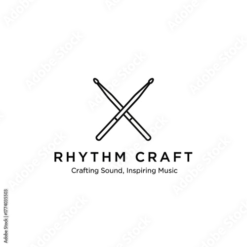 A minimalist logo featuring crossed drumsticks above the text "RHYTHM CRAFT" and a tagline.