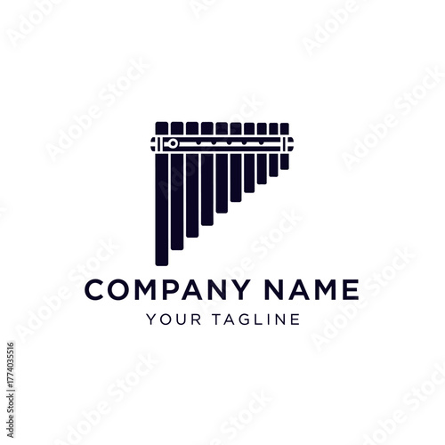 Logo of a pan flute, musical instrument, company name and tagline.