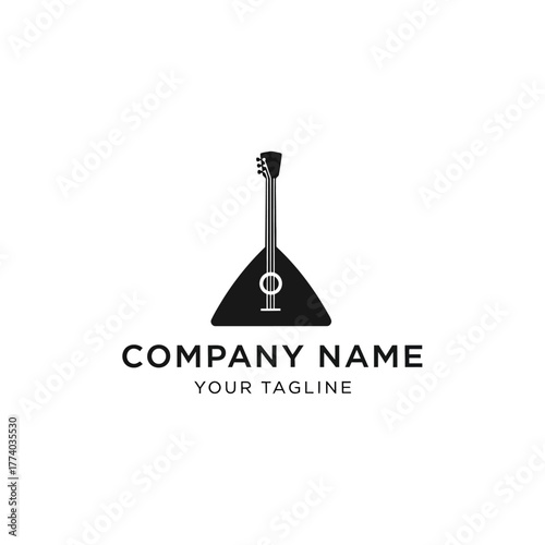 A black and white logo featuring a stylized balalaika instrument with the text COMPANY NAME and YOUR TAGLINE below.