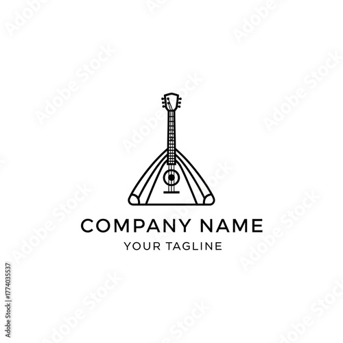 Minimalist line art logo featuring a stylized triangular stringed musical instrument, with placeholder text for company name and tagline, on a white background.
