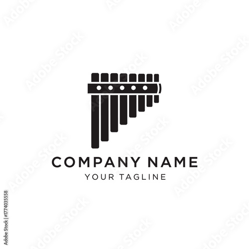A minimalist black and white logo featuring a pan flute with the text COMPANY NAME and YOUR TAGLINE below.
