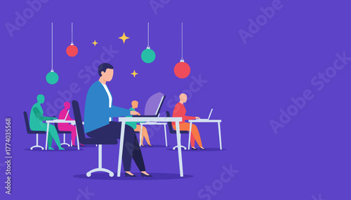 Business team collaboration in a vibrant modern office space illustration