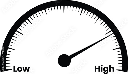 Gauge icon showing high level simple flat vector design element isolated on white background
