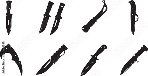 Collection of Diverse Knife Silhouettes for Tattoo Design Inspiration and Artistic Projects