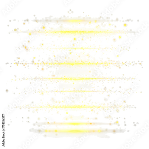 Set of Glittering vector particles on transparent background. Golden sparkling lights. Christmas Holiday glow particle. Magic star effect. Star dust sparkling particles. PNG image
