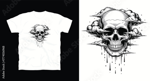 Skull with Clouds Graphic Vector Illustration Stormy Weather and Mortality Concept Dramatic Design for Apparel Prints and Decorative Art Skull in the Sky