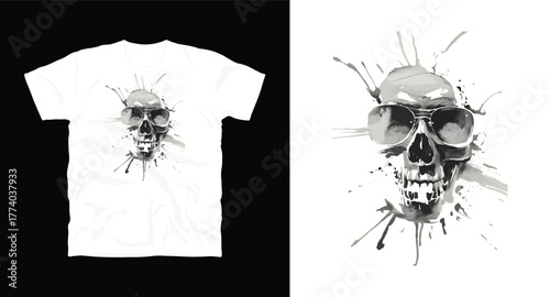 Skull Graphic T-Shirt Vector Art Design with Sunglasses Apparel Fashion Skeleton Illustration Style Clothing Trendy Stylish