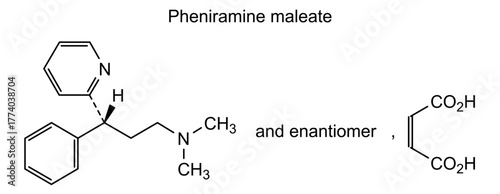Pheniramine maleate, chemical structure of pheniramine maleate, drug substance
