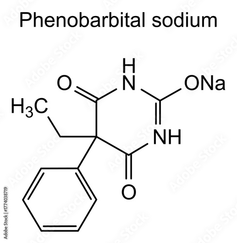 Phenobarbital sodium, chemical structure of phenobarbital sodium, drug substance