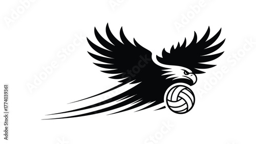 Dynamic eagle mascot soaring with volleyball, perfect for sports teams and athletic branding projects
