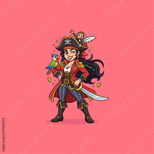 Lady Pirate Captain flat vector design