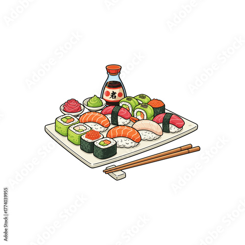 Plate of sushi flat vector design