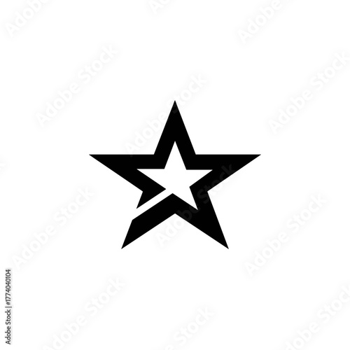 Bold black star outline with an inner cut-out star symbolizing excellence, creativity, and duality in geometric harmony