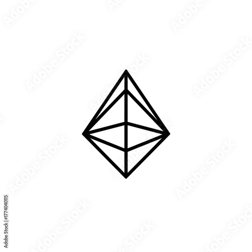 Outlined black diamond-shaped prism with geometric internal divisions representing balance, precision, and dimensional harmony