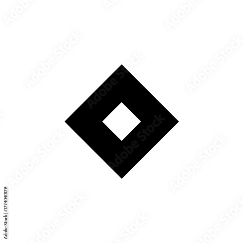Solid black rhombus with hollow center representing structure, balance, and symmetry in minimal geometric form