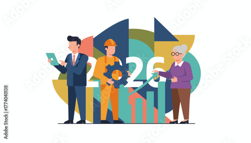 Diverse workforce collaborates for 2026 growth supported by data technology and industry