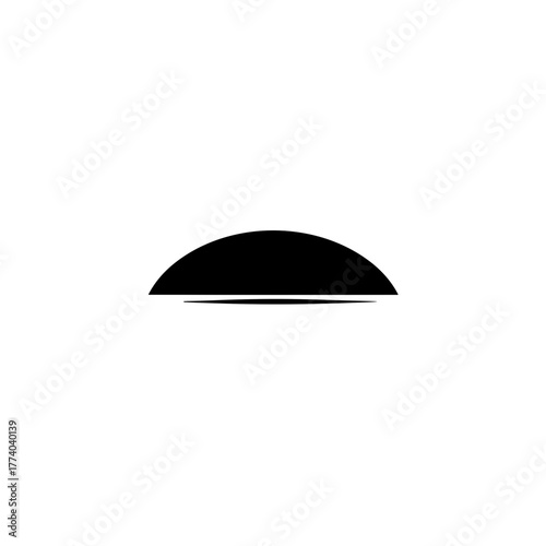 Minimal black semicircle with subtle shadow representing horizon, balance, and geometric simplicity