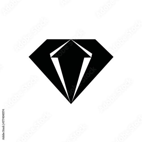 Abstract black diamond symbol with angular facets on white background expressing strength and refinement