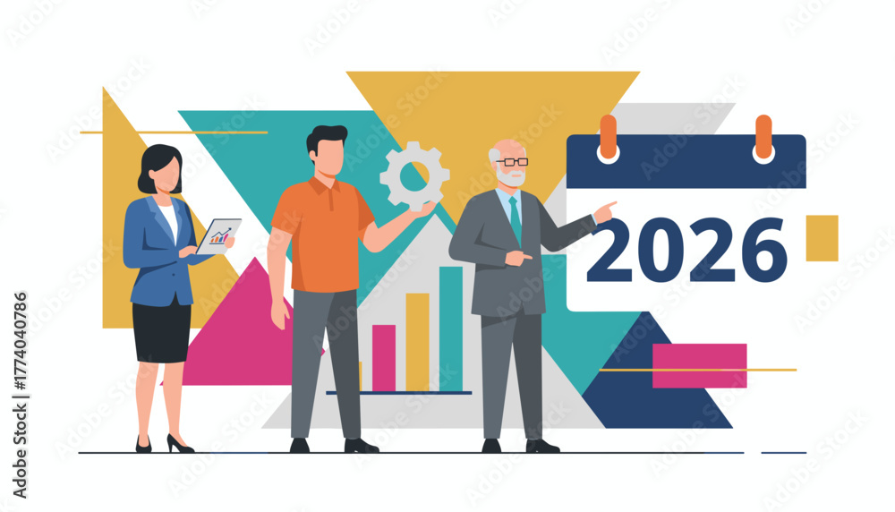 Obraz premium Team planning future strategy for 2026 Business development goals and success concept