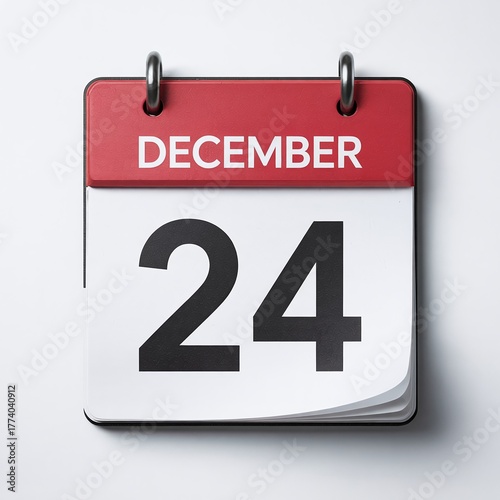 Calendar Page Showing December 24 3D Render Christmas Eve Date Concept