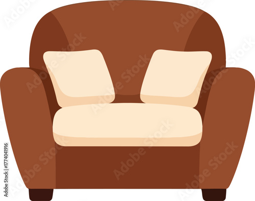 Cozy brown armchair with cream cushions