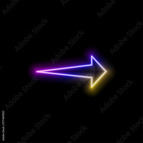 Right directional blue neon arrow.  neon traffic sign. Neon glowing arrow pointer. Glossy indicator icon