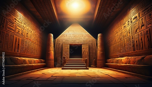 inside of an ancient egyptian pyramid secret tomb of an egyptian pharaoh with hieroglyphs on its walls