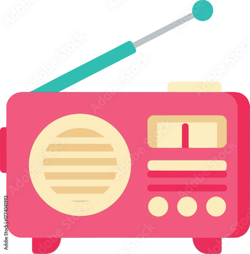 Retro pink radio with antenna vintage music player