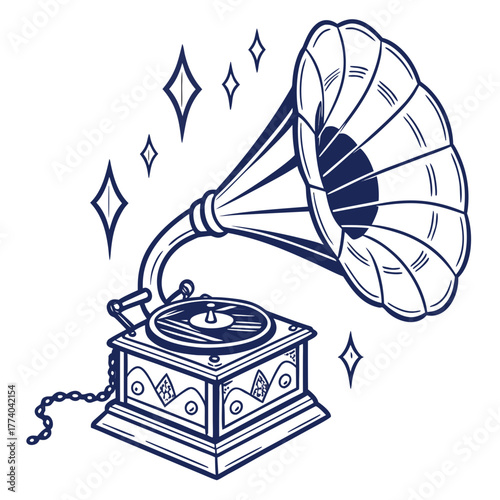 Blue gramophone with sparkles