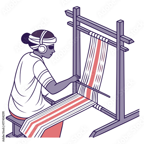 Woman weaving with loom