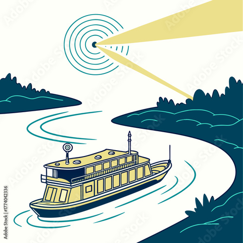 River cruise boat sailing under the signal tower