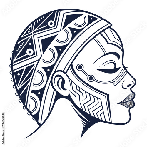 African woman with tribal face paint