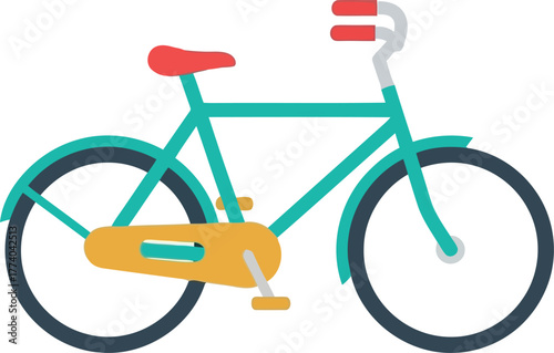 Retro teal bicycle red seat grips yellow chain guard