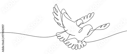 Two birds flying in the sky, one continuous line. in simple linear style Vector illustration in doodle style Editable stroke.