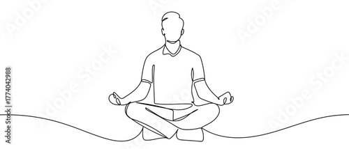 A person meditating, one continuous line in simple linear style Vector illustration in doodle style Editable stroke.