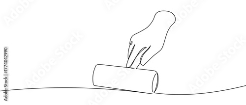 One continuous line of lint-free roller for cleaning clothes in simple linear style Vector illustration in doodle style Editable stroke.