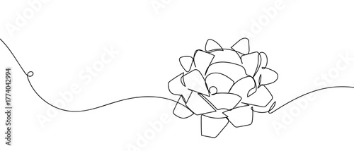 One continuous star-shaped ribbon bow in simple linear style Vector illustration in doodle style Editable stroke.