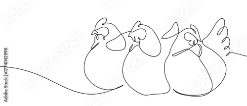 Chicken on the farm, one continuous line in simple linear style Vector illustration in doodle style Editable stroke.