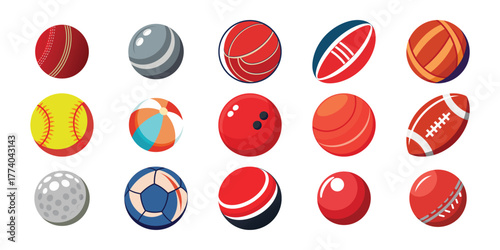 Collection of colorful sports balls and eggs for easter celebration and athletic activities