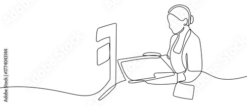 Cooking Woman baking food in oven, one continuous line in simple linear style Vector illustration in doodle style Editable stroke.