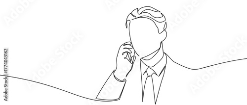 Business people, service providers are making calls, one continuous line. in simple linear style Vector illustration in doodle style Editable stroke.