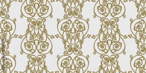 Seamless ornamental background of drawn vintage golden decorative design elements, vector background, wallpaper, paper, wrapper, fabric