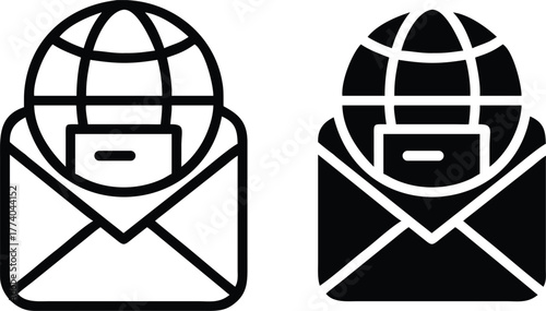 Global Email Icon – Internet Communication and Online Messaging Symbol or Vector Silhouette..eps
