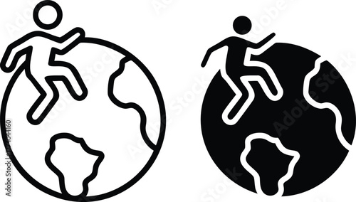 Global Connection Icon – Person on Earth Symbol for International Community and Worldwide Reach or Vector Silhouette..eps