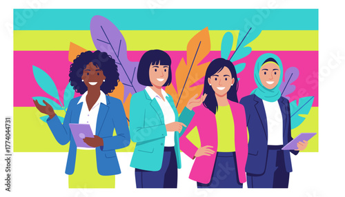 Diverse team of successful professional women celebrating empowerment and equality in business