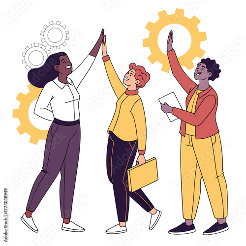 Diverse team members highfiving each other